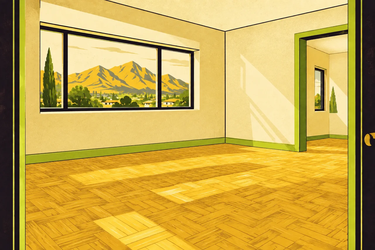 After illustration: The same apartment with the left-behind contents removed.